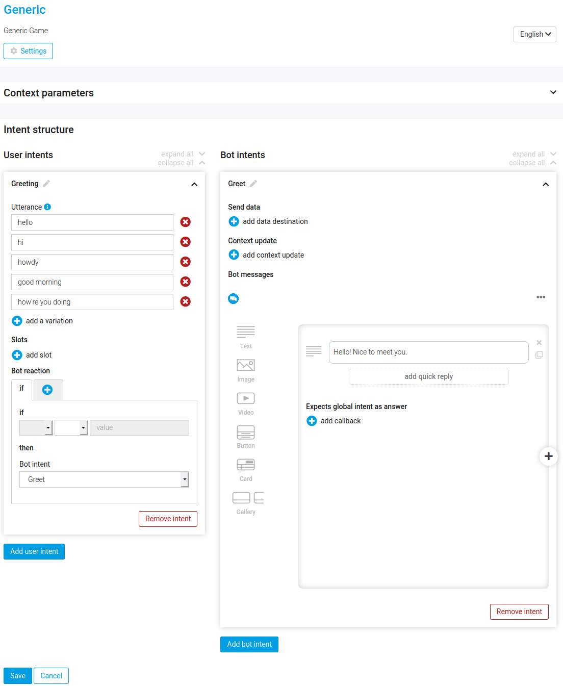 Create bot intent in generic game