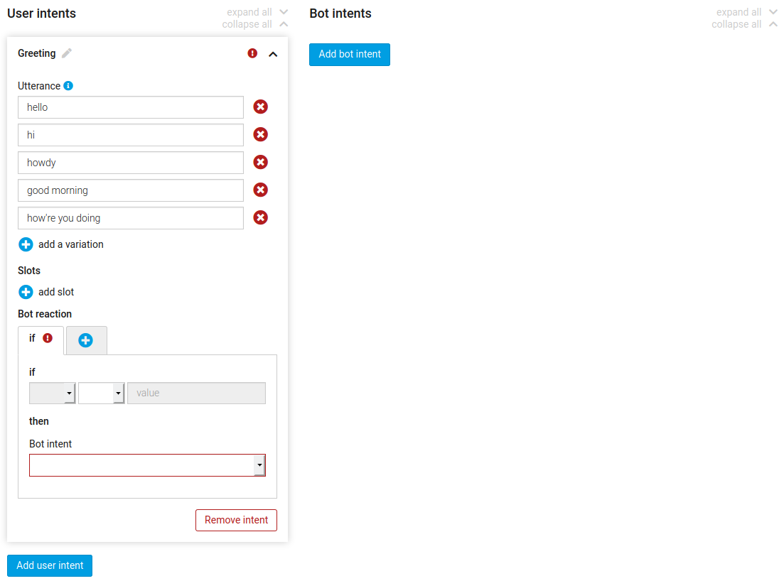 Create user intent in generic game
